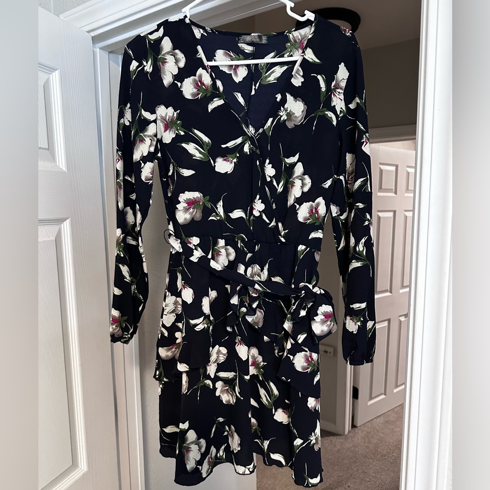 Floral Black Ruffle Dress